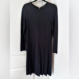 Elegant Black Long-Sleeve Box Pleated Skirt Dress